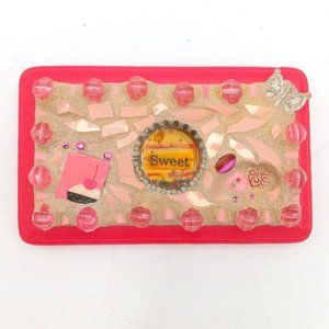 Pink Cupcake Butterfly Wall Sculpture OOAK Mosaic Assemblage Small